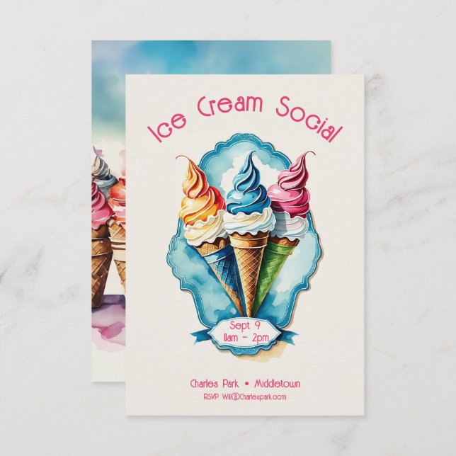 Charming Ice Cream Social Invitation (Front/Back)
