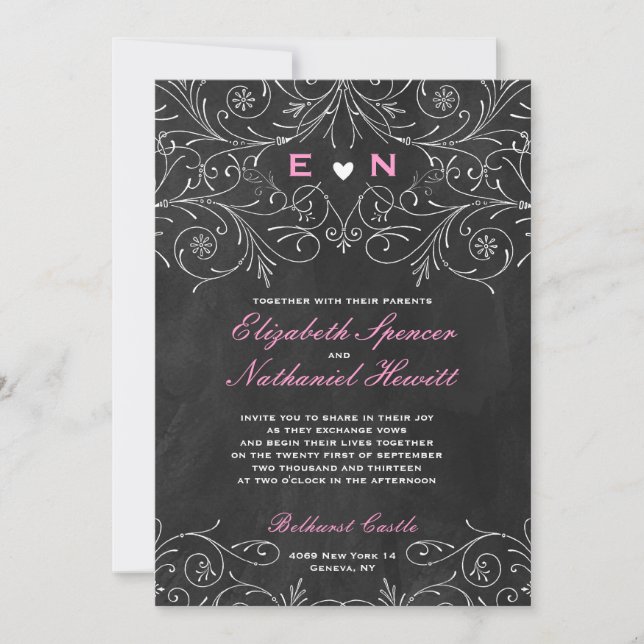 Charming Initials Chalkboard Wedding Invitation (Front)