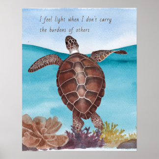 Charming Inspirational Watercolor Sea Turtle  Poster