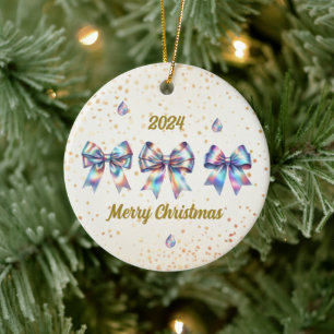 Charming Iridescent Bows Year Accent Ceramic Tree Decoration