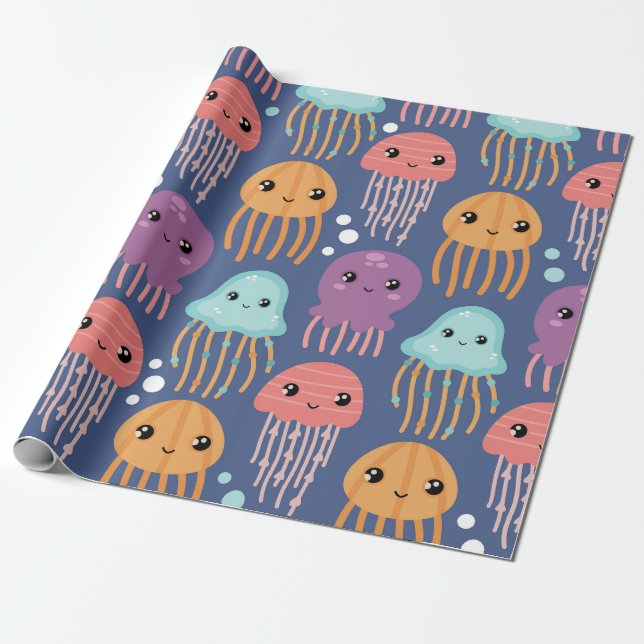 Charming Jellyfish Parade Wrapping Paper (Unrolled)
