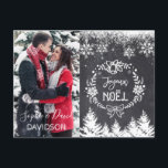 Charming JOYEUX NOËL Chalkboard Photo Invitation Postcard<br><div class="desc">Elegant design featuring an elegant, modern "JOYEUX NOËL" typography, on a chalkboard background with snowflakes and trees and your Photo. Use Customise tool to add your own photo(couple, children, family photo, pet photo), change the colour of the names to fit your photo colours. More ideas in my Christmas Photo Collection....</div>