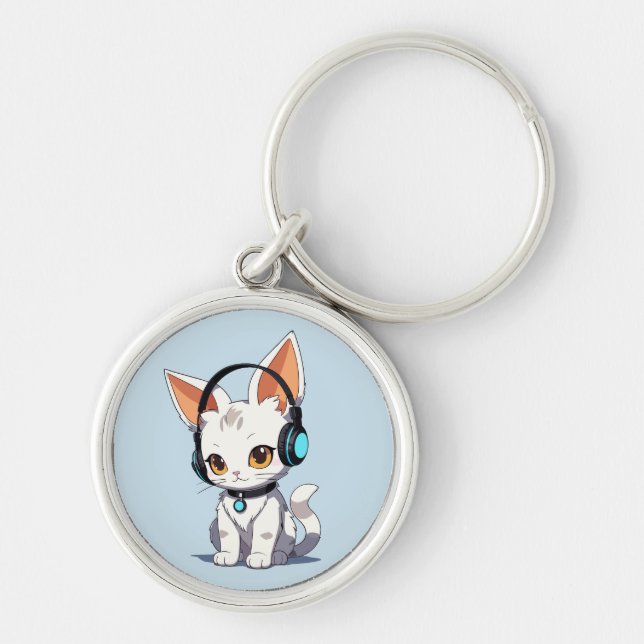 Charming Kawaii Cat Design Key Ring (Front)