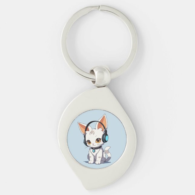 Charming Kawaii Cat Design Key Ring (Front)