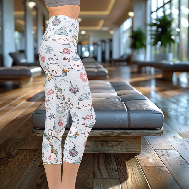 Charming Kawaii Christmas Characters in Light Blue Capri Leggings (Creator Uploaded)