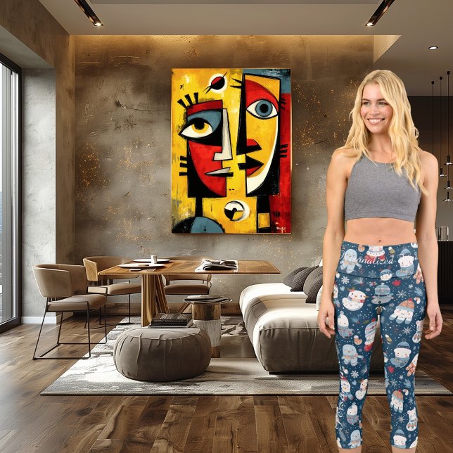 Charming Kawaii Christmas Snowmen in Navy Blue Capri Leggings (Creator Uploaded)