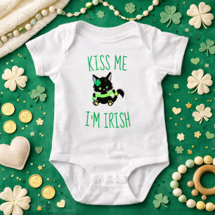 Charming Kiss Me I'm Irish Cat Baby Bodysuit