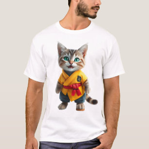 Charming Kitten in Yellow Kimono T-Shirt