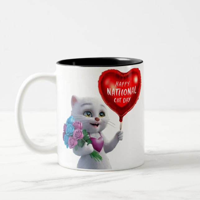 Charming Kitten National Cat Day T-Shirt Two-Tone Coffee Mug (Left)