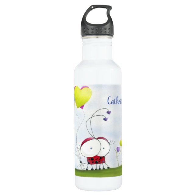 Charming Ladybug with Colourful Heart Balloons 710 Ml Water Bottle (Front)