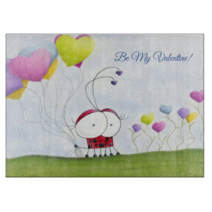Charming Ladybug with Colourful Heart Balloons Cutting Board