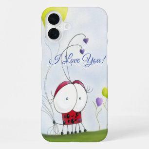 Charming Ladybug with Colourful Heart Balloons iPhone 16 Plus Case