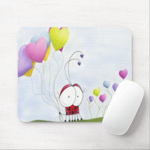 Charming Ladybug with Colourful Heart Balloons Mouse Mat
