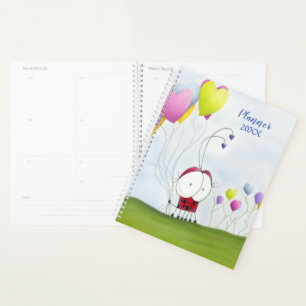 Charming Ladybug with Colourful Heart Balloons Planner