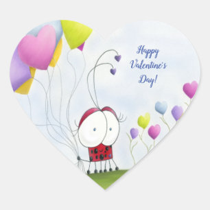 Charming Ladybug with Colourful Heart Balloons Sticker