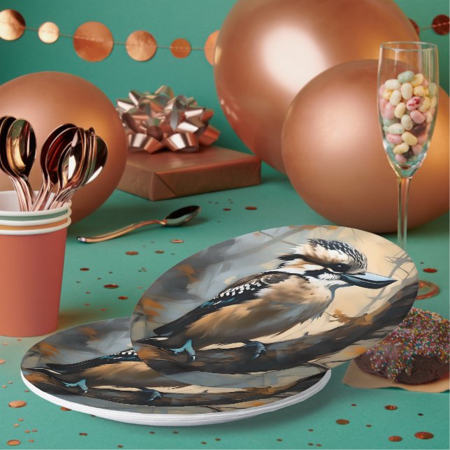 Charming Laughter: Kookaburra in Oil Paint Paper Plate (Multi)