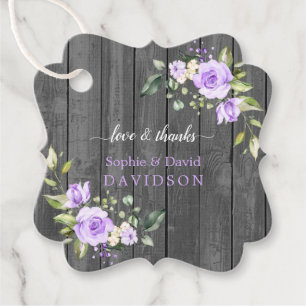 Charming Lavender Flowers Grey Wood Wedding Favour Tags