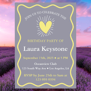 Charming Lavender & Lemon Yellow Retro Wavy Invitation