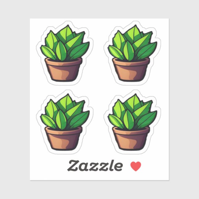 Charming Leafy Green Potted Plant Sticker in Rusti (Sheet)