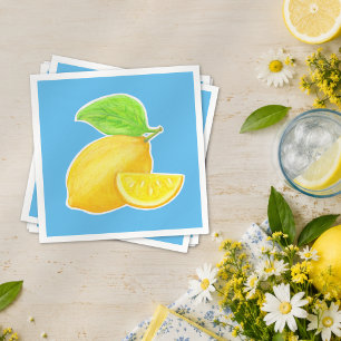 Charming Lemon Yellow and Blue Citrus Napkin