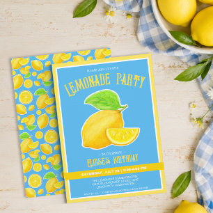 Charming Lemon Yellow and Blue Lemonade Party Invitation