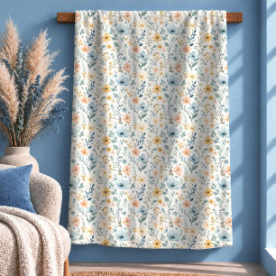 Charming Light Blue Watercolor Floral Blanket Art
