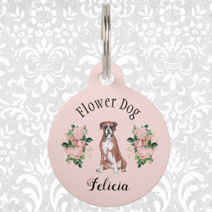 Charming Light Peach Flower Dog Day of Wedding Pet Tag