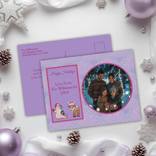 Charming Lilac Family Photo Holiday Postcard