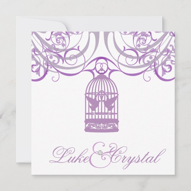 Charming Liliac Birdcage Wedding Invitation (Front)