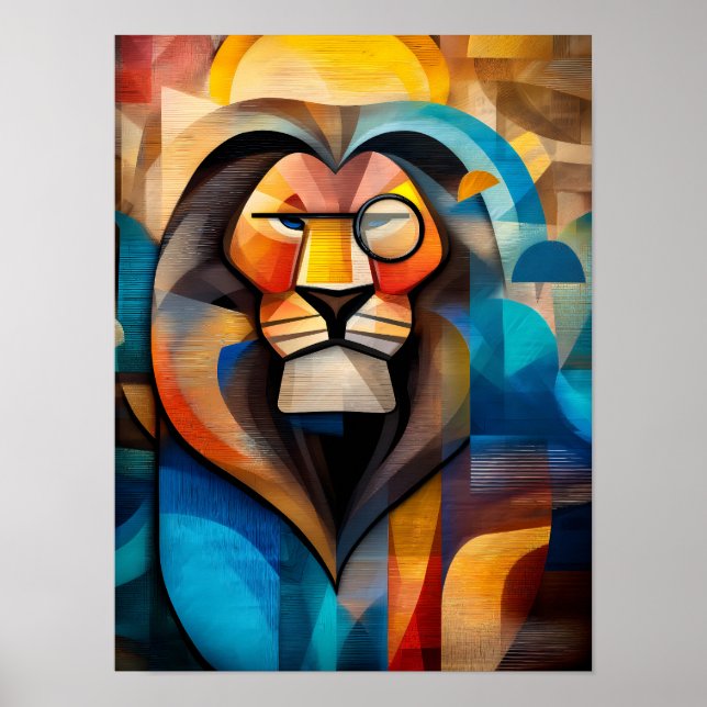 Charming Lion – Cubist King with a Monocle Poster (Front)