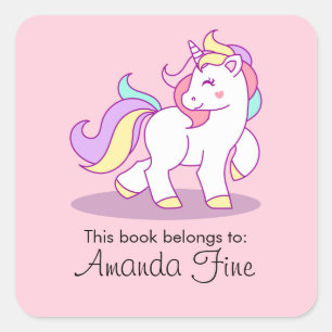 Charming little unicorn bookplate label 