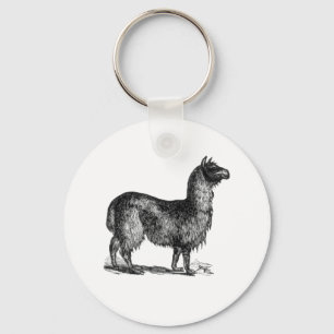 Charming Llama Sketch, Cute Animal Ink Drawing Key Ring