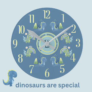 Charming Magical Blue Personalized Dinosaur  Round Clock