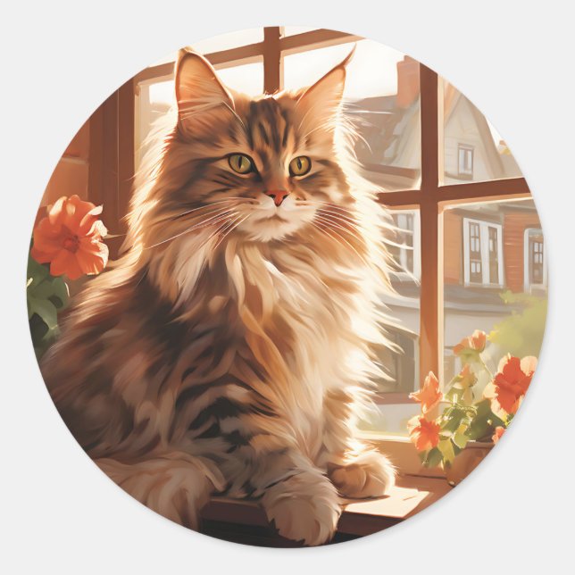 Charming Maine Coon Cat Classic Round Sticker (Front)
