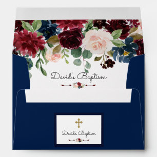 Charming Merlot Navy Blue Floral Baptism Envelope