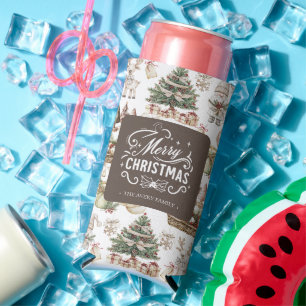 Charming Merry Christmas Personalised Seltzer Can Cooler