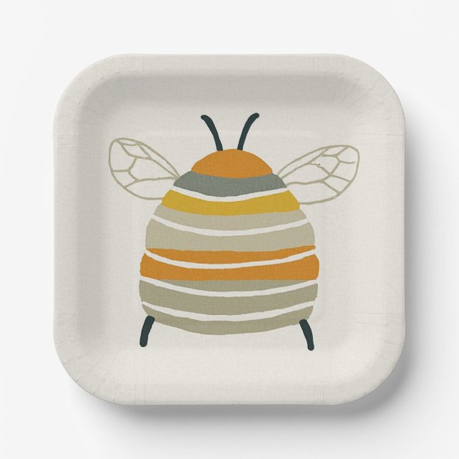 Charming Mid‑Century Honeybee Paper Plate (Front)