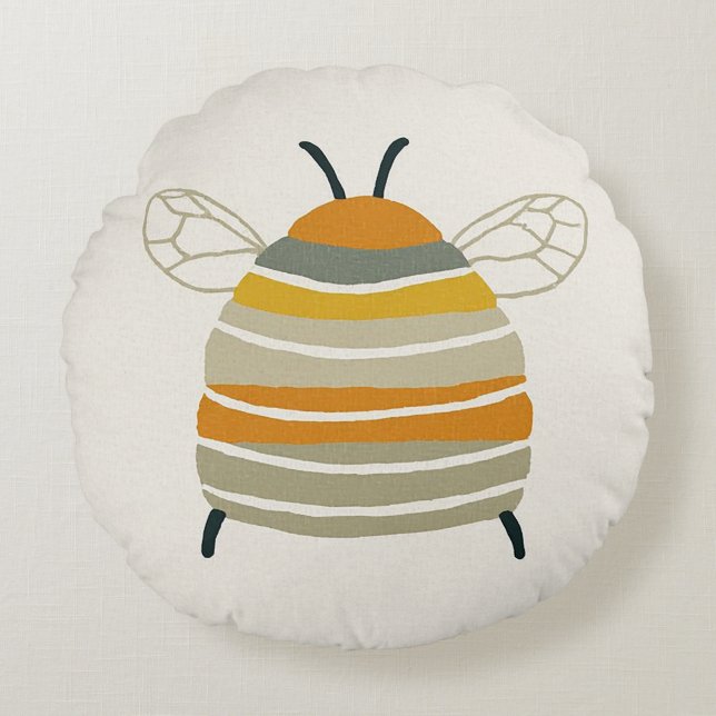Charming Mid‑Century Honeybee Round Cushion (Front)