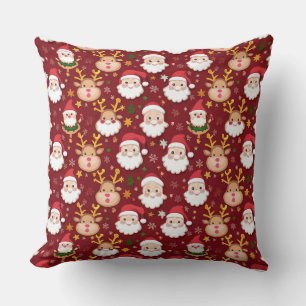 Charming Mini Santa and Reindeer Christmas Pattern Cushion