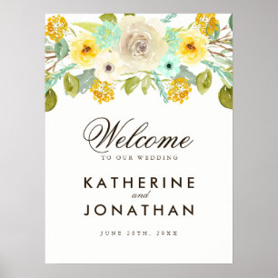 Charming Mint and Mustard Wedding Welcome Poster