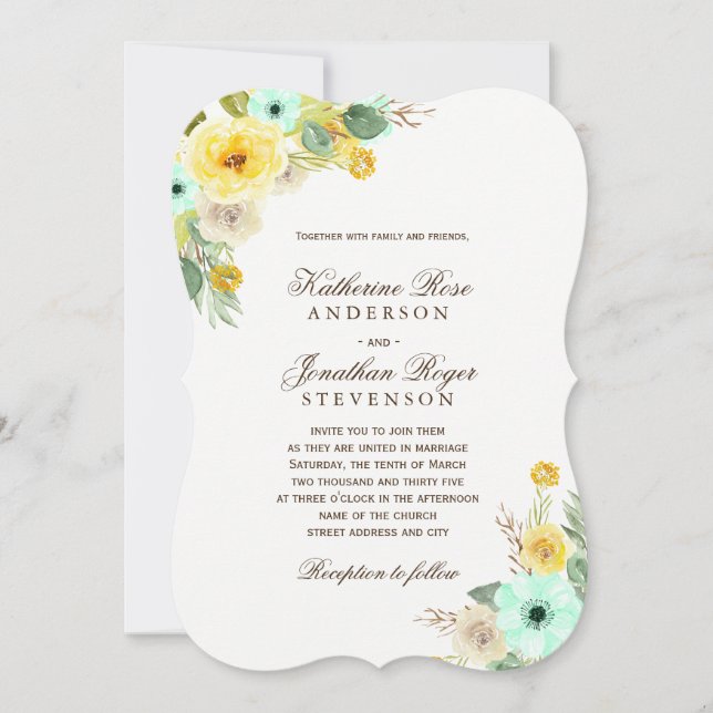 Charming Mint and Yellow Wedding Invitations (Front)
