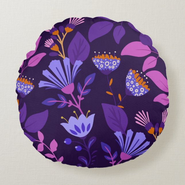 Charming Modern Floral Round Pillow (Front)