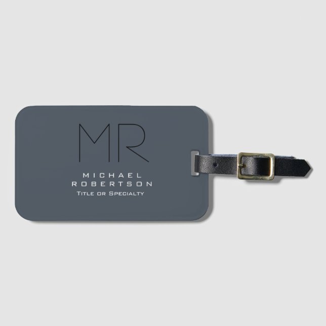 Charming Modern Monogram Grey Clean Luggage Tag (Front Horizontal)