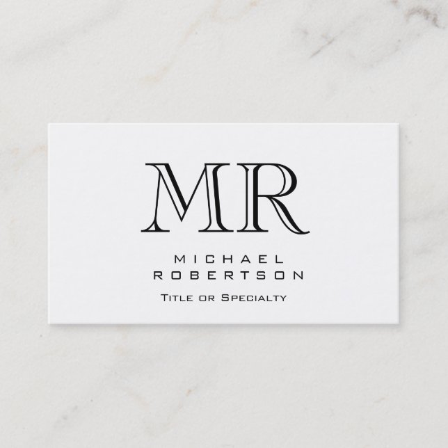 Charming Modern Monogram White Clean Business Card (Front)