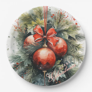 Charming Modern Watercolor Christmas Mistletoe Paper Plate