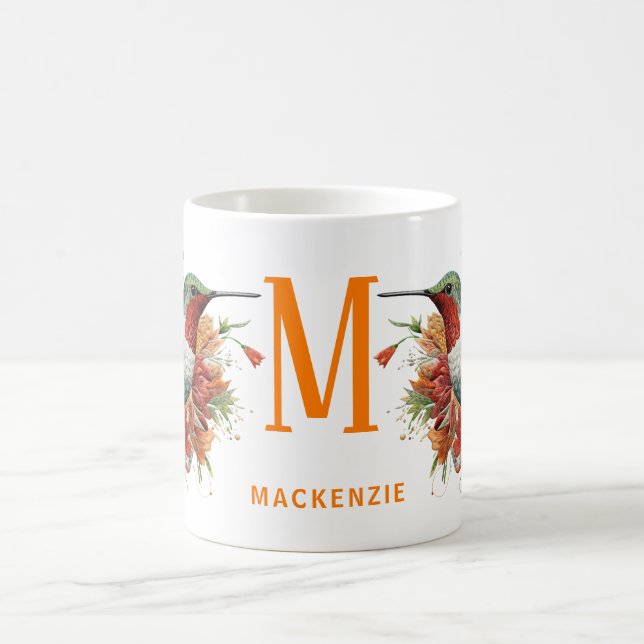 Charming Monogrammed Hummingbird: Personalised Coffee Mug (Center)