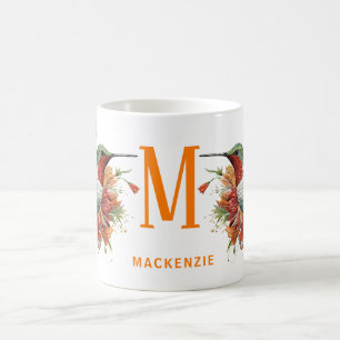Charming Monogrammed Hummingbird: Personalized Coffee Mug
