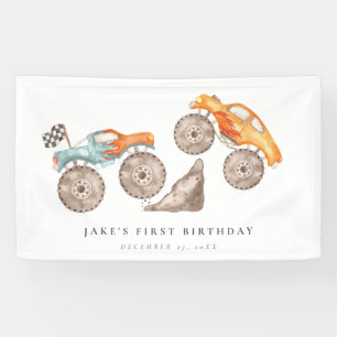 Charming Monster Truck Bash Birthday  Banner