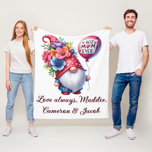 Charming Mother's Day Gnome Personalised Best Mum Fleece Blanket (In Situ)