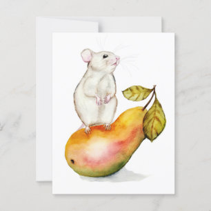 Charming Mouse on a Pear Postcard